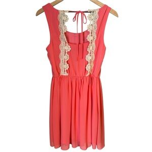 I.N. San Francisco Peach Chiffon Fairycore Dress Sz Small Lace Back- Flowy Light